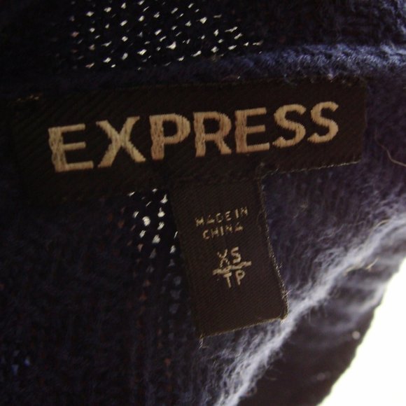 EXPRESS Dark Purple 3/4 Sleeve Hi-Low LADDER Knit V-Neck Sweater Sz XS - Picture 5 of 5